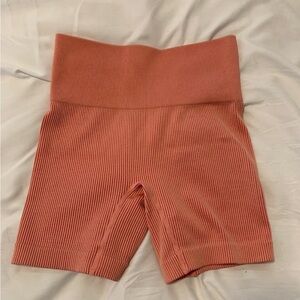 Ribbed Coral High-Waisted Shorts